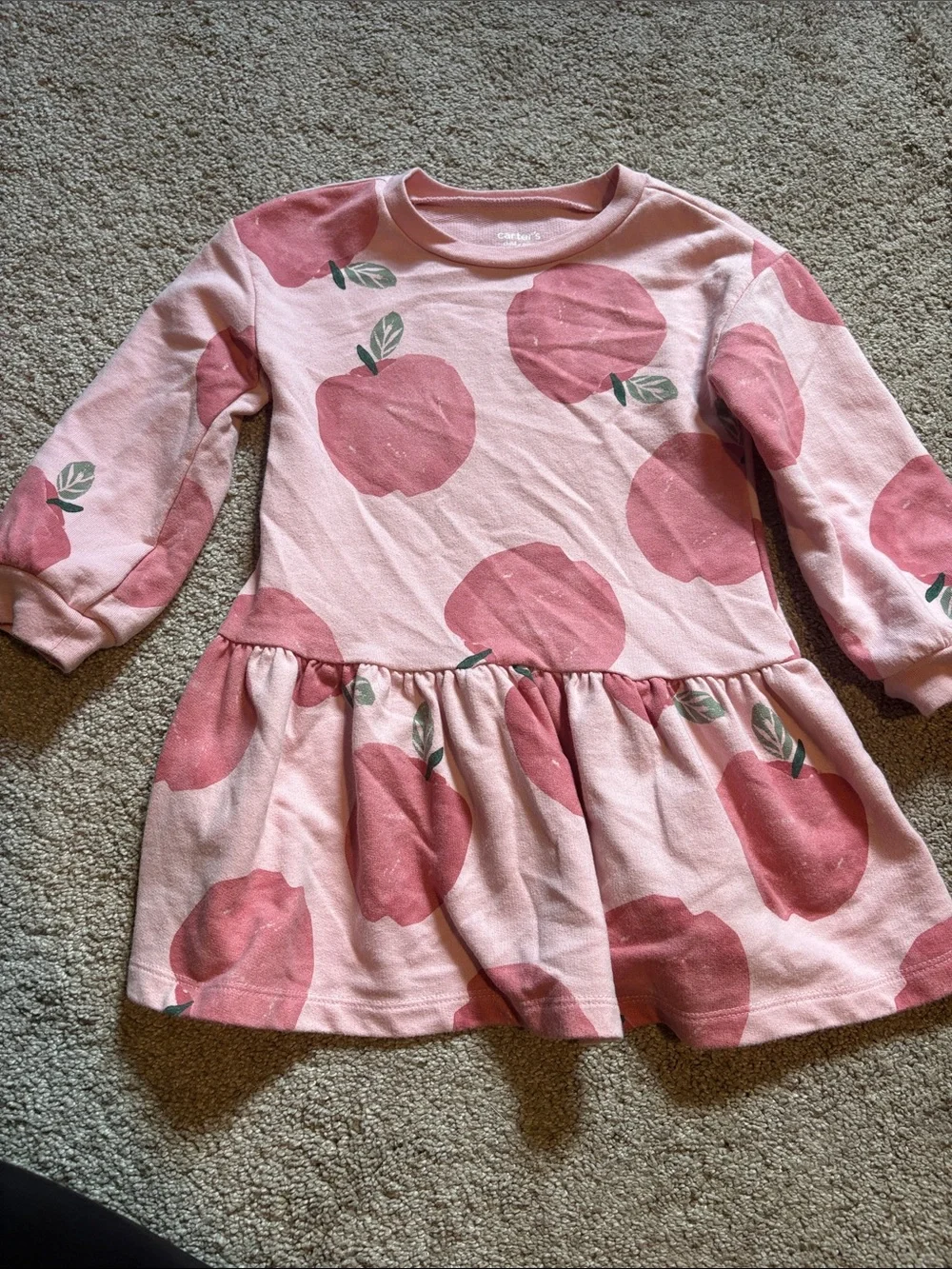Carter's Pink Apple-Print Long-Sleeve Peplum Dress